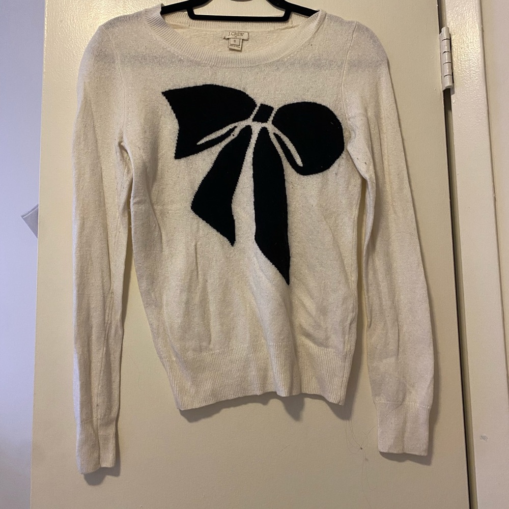 Cream JCrew bow sweater